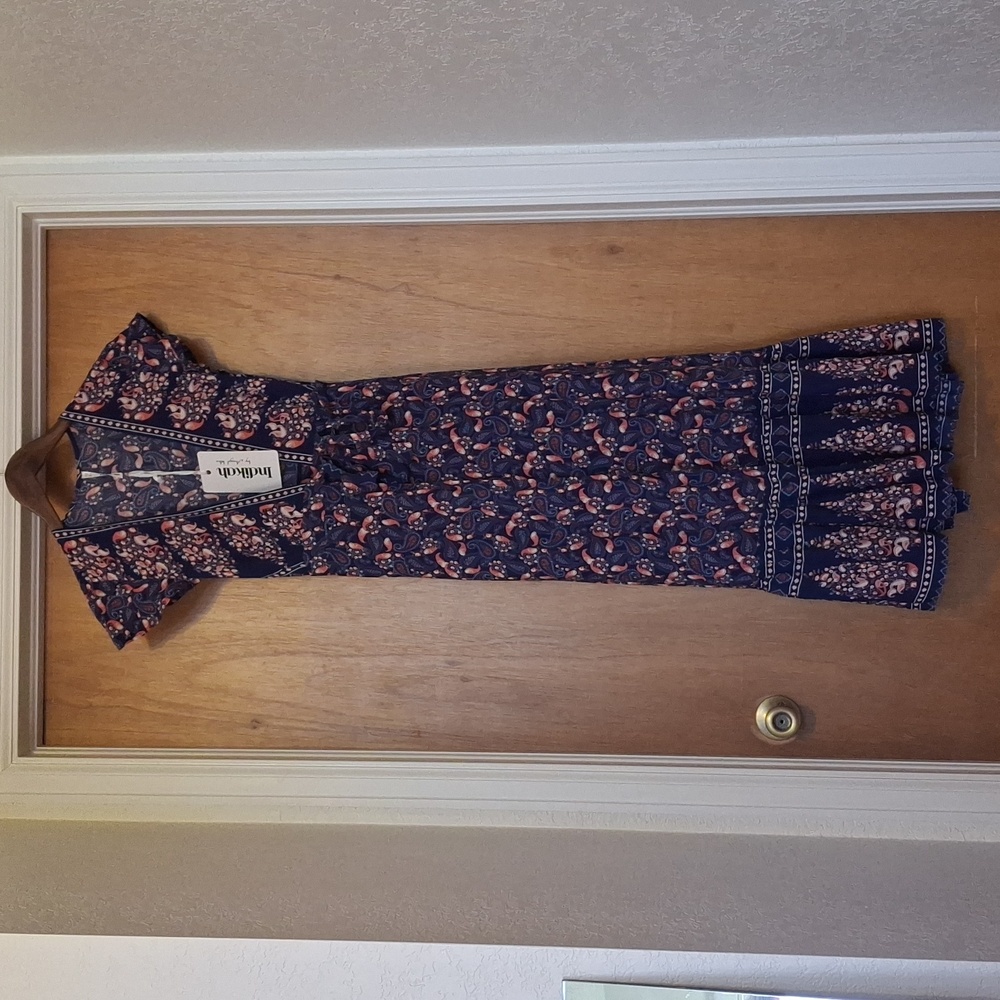 Floral V-Neck Wrap Blue Dress - Picture 3 of 5